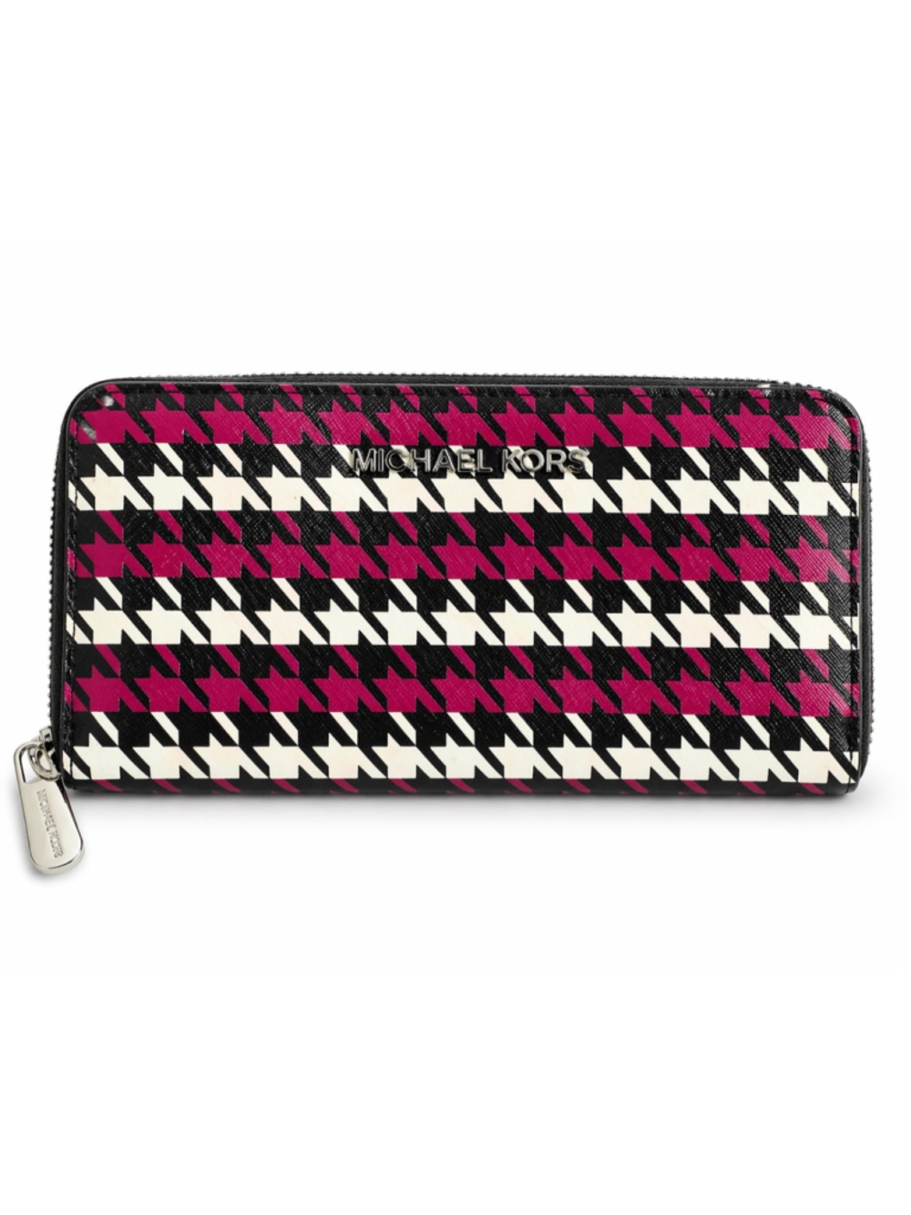 Michael Kors Houndstooth Zip Around Wallet Black White Pink
 🖤🤍💗